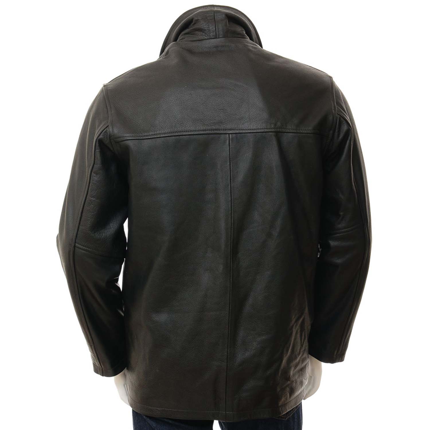 Men's Black Leather Reefer Jacket - Blazon Leather
