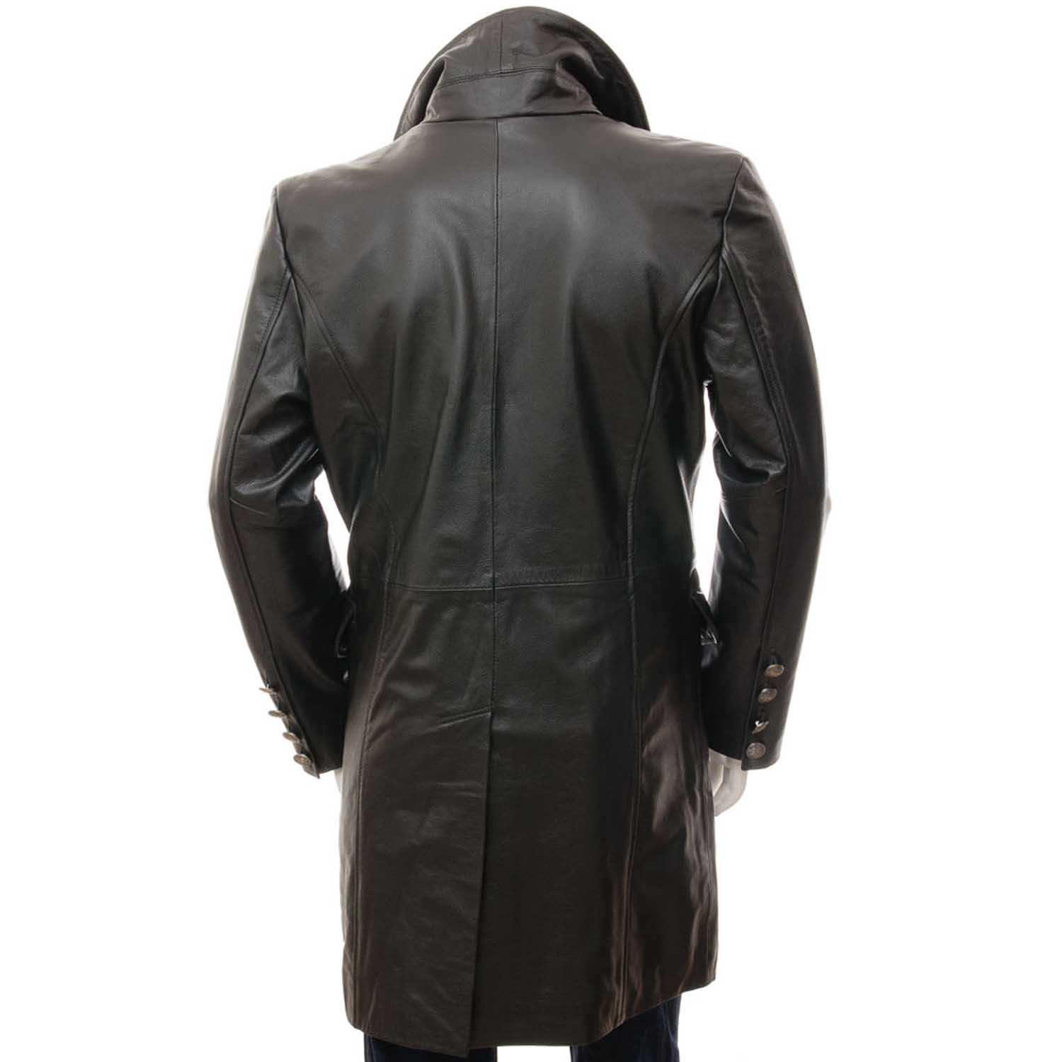 Men's Black Leather Greatcoat - Blazon Leather