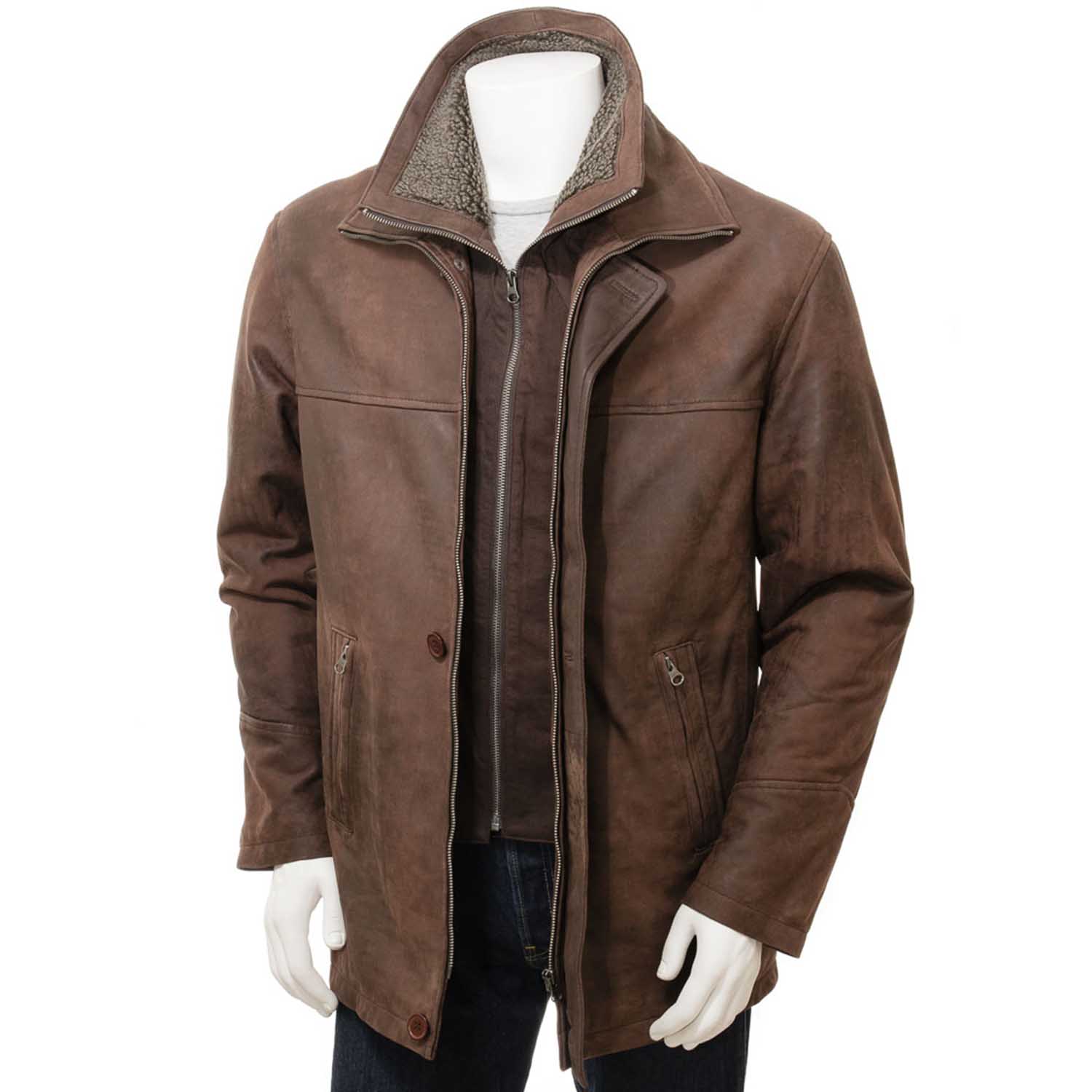 Men's Chestnut Leather Coat - Blazon Leather