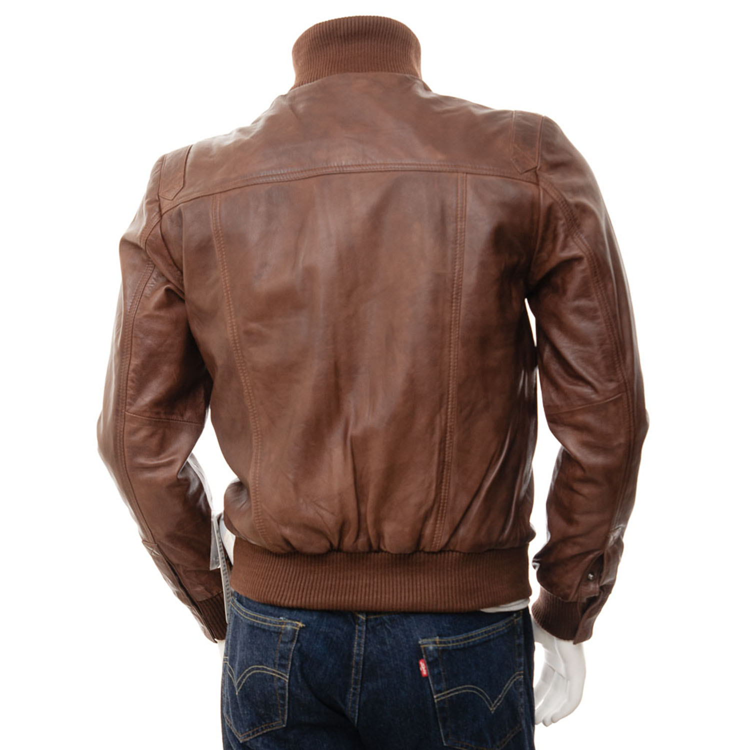 Men's Brown Leather Bomber Jacket - Blazon Leather