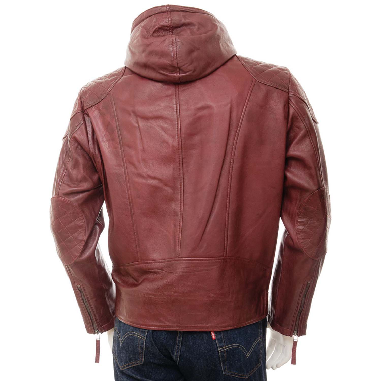 Men's Oxblood Hooded Leather Jacket - Blazon Leather