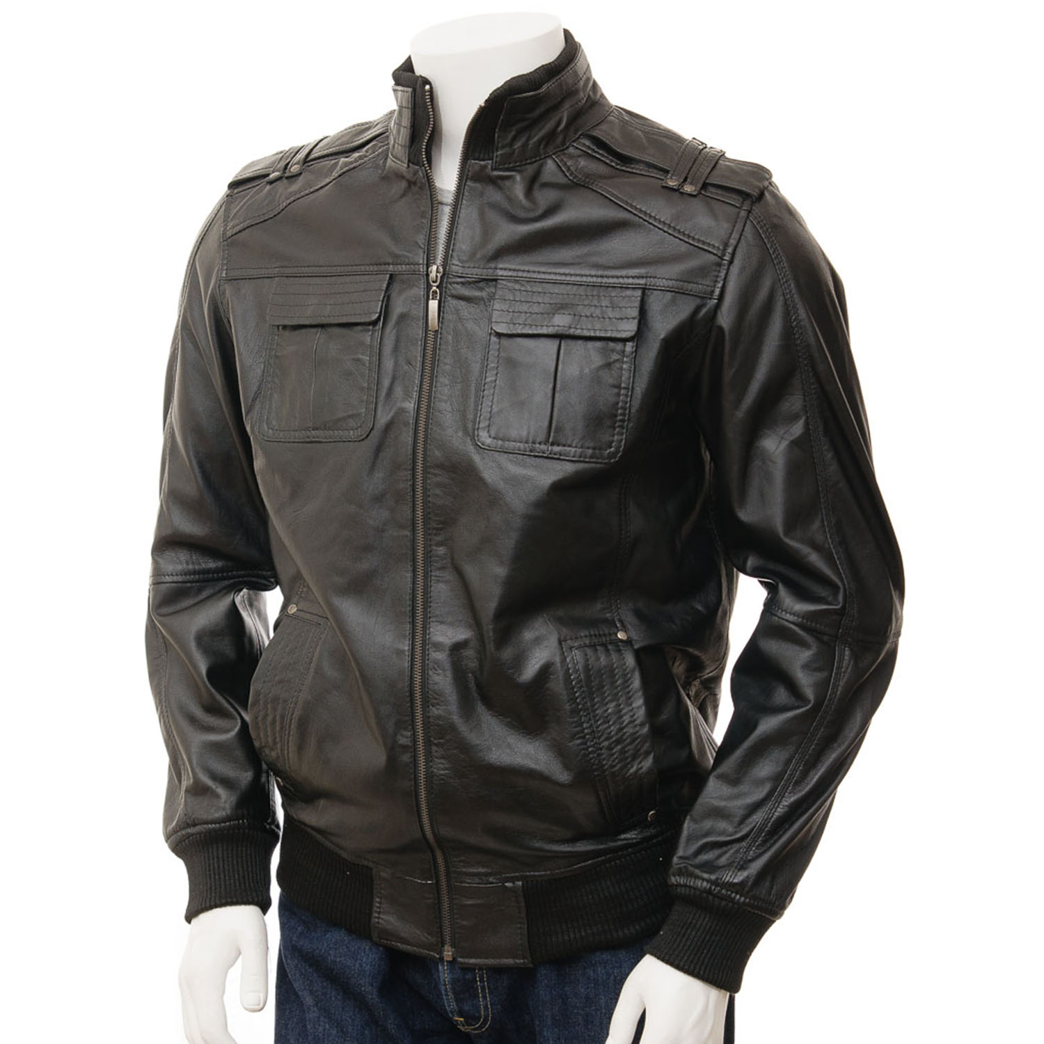 Men's Bomber Leather Jacket in Black - Blazon Leather