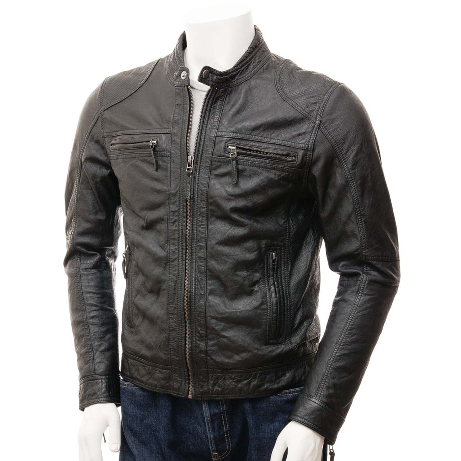Men's Black Leather Biker Jacket - Blazon Leather