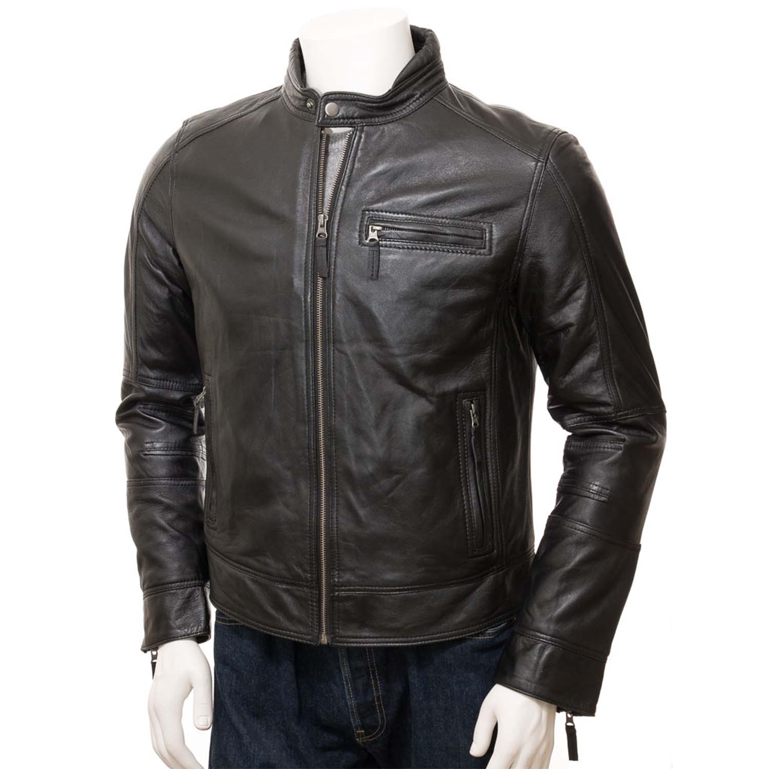 Men's Black Leather Biker Jacket - Blazon Leather