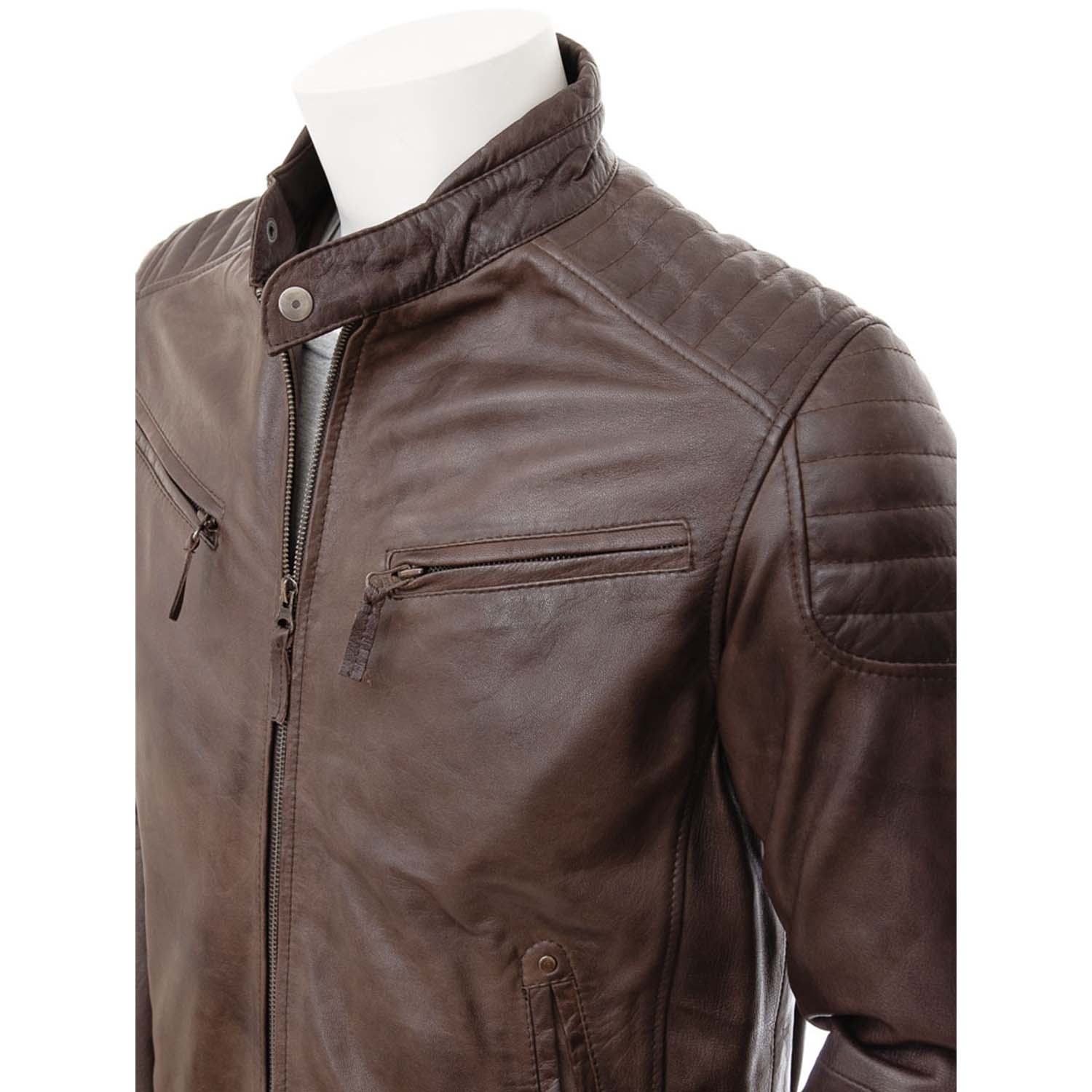 Men's Brown Leather Biker Jacket - Blazon Leather