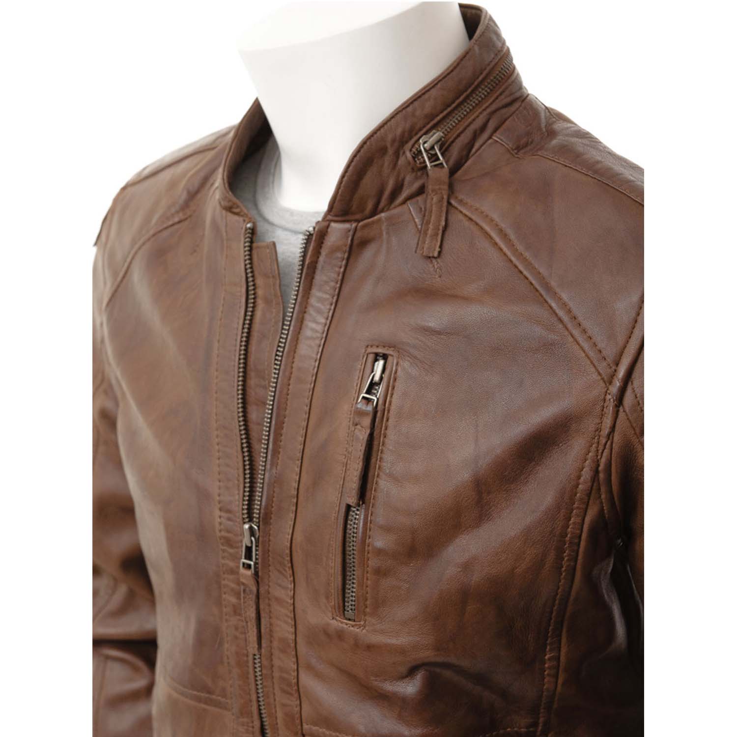 Men's Leather Biker Jacket in Brown - Blazon Leather