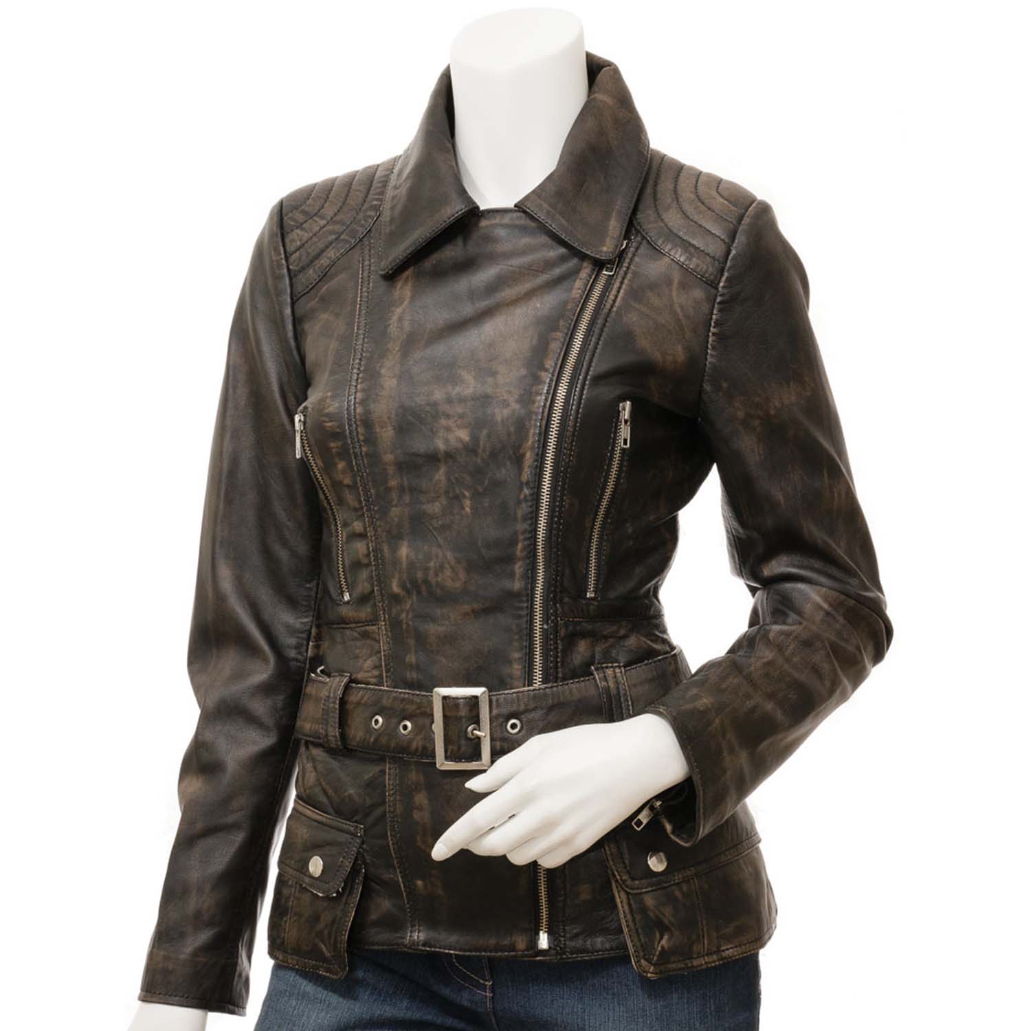 Women's Vintage Leather Biker Jacket - Blazon Leather