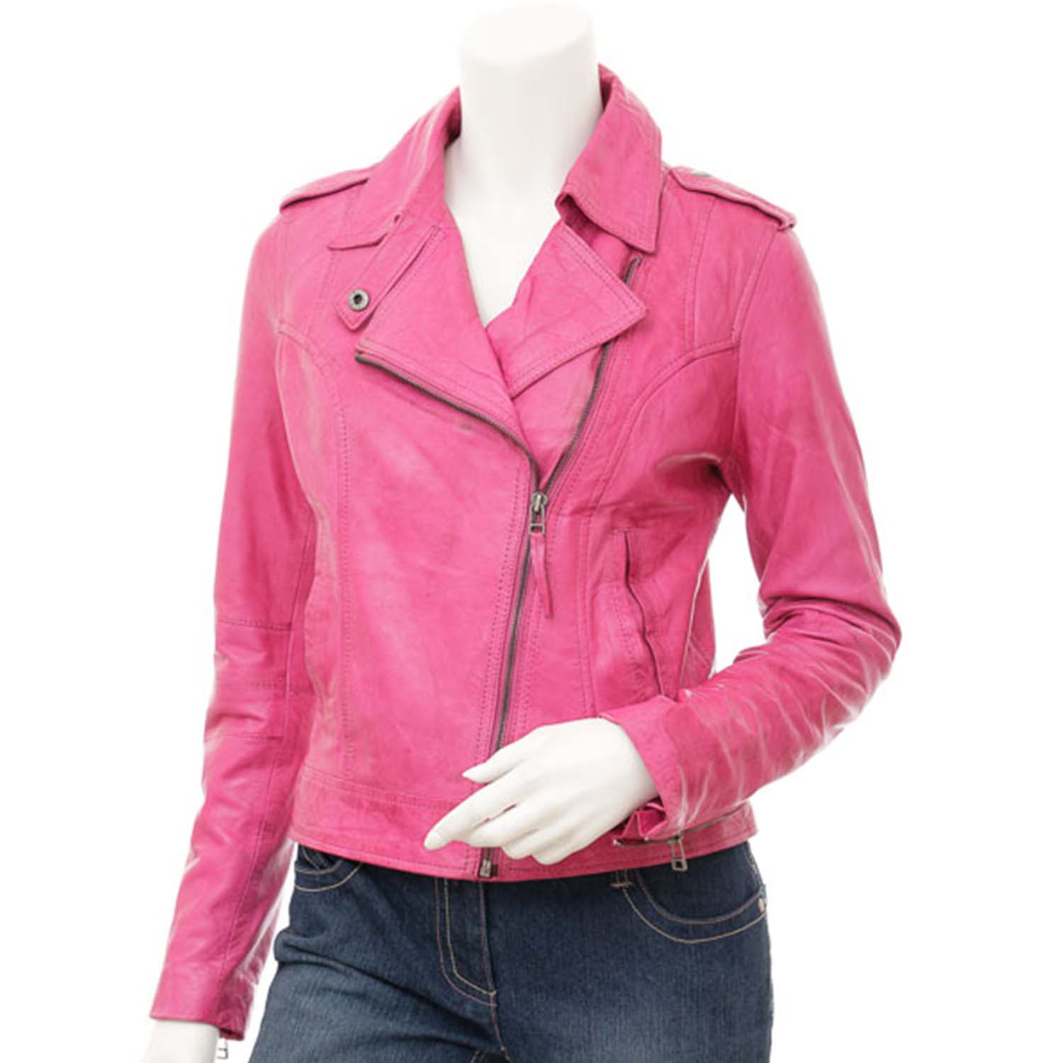 Women's Pink Leather Biker Jacket - Blazon Leather