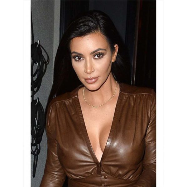 Impressive Kim Kardashian Brown Leather Jacket