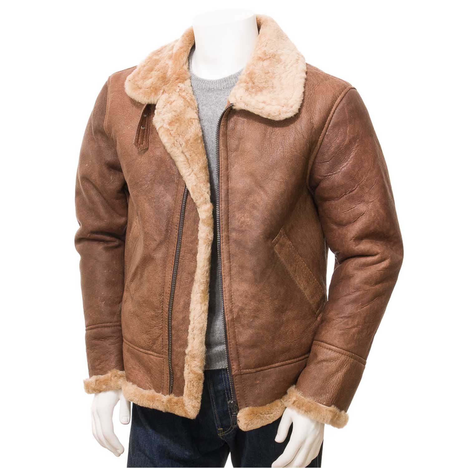 Men's Tan Sheepskin Flying Jacket - Blazon Leather