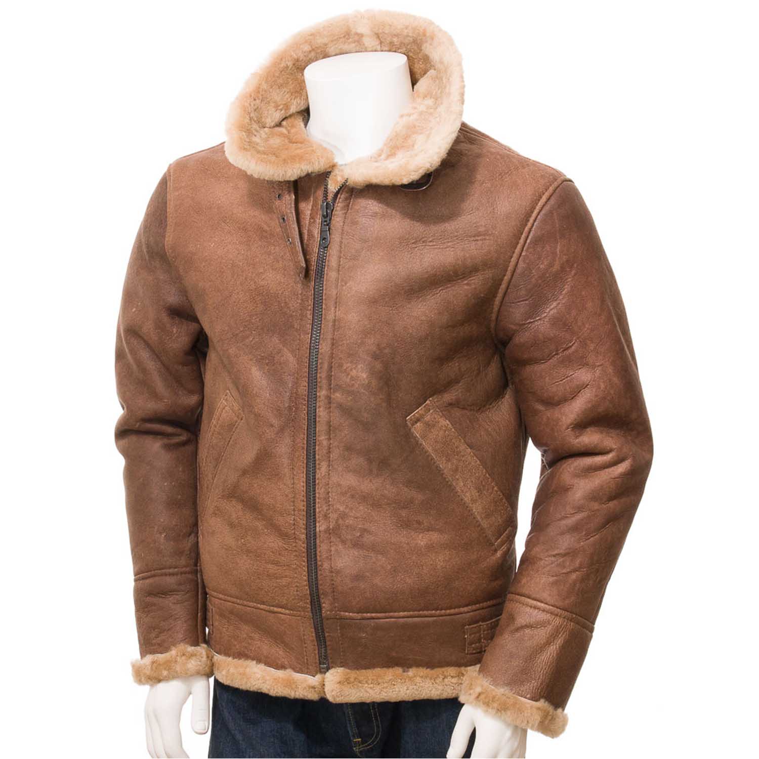 Men's Tan Sheepskin Flying Jacket - Blazon Leather