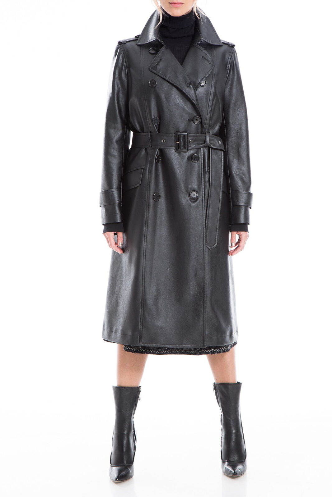 Real Leather Double Breasted Belted Trench Coat - Blazon Leather